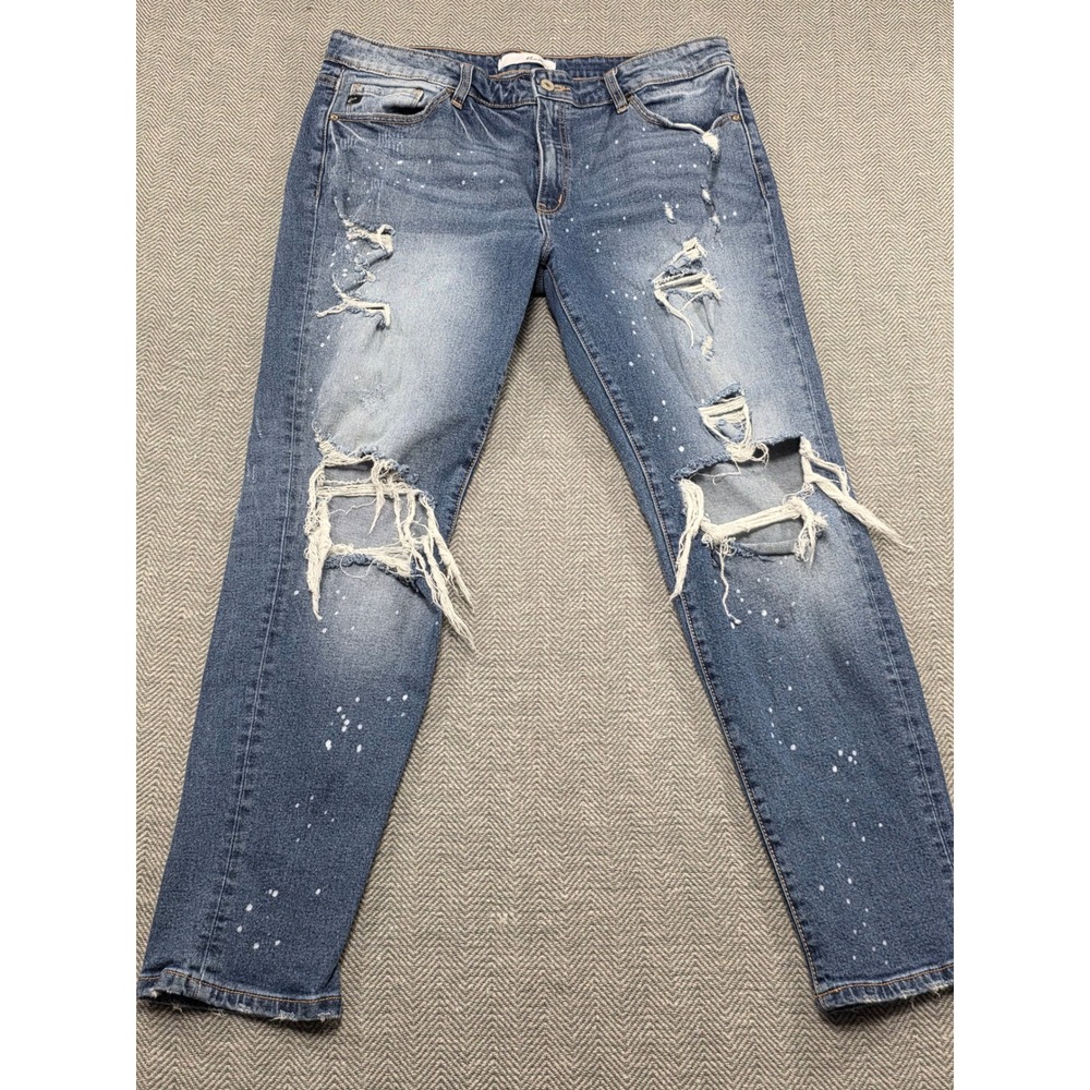 KanCan Women Jeans Distressed Paint Splatter Straight Leg Medium Wash Size 13 30
